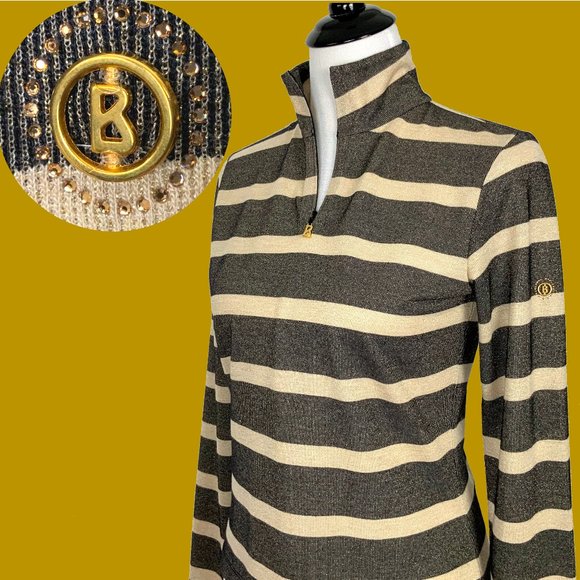 Bogner Tops - Bogner 1/4 Zip Metallic Striped Long Sleeve Top S